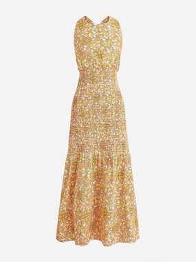 J.CREW COLLECTION Smocked Waist Cross Back Maxi floral Dress size 8 NEW